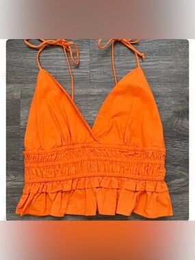Smocked Ruffle Crop Cami Top - Orange -